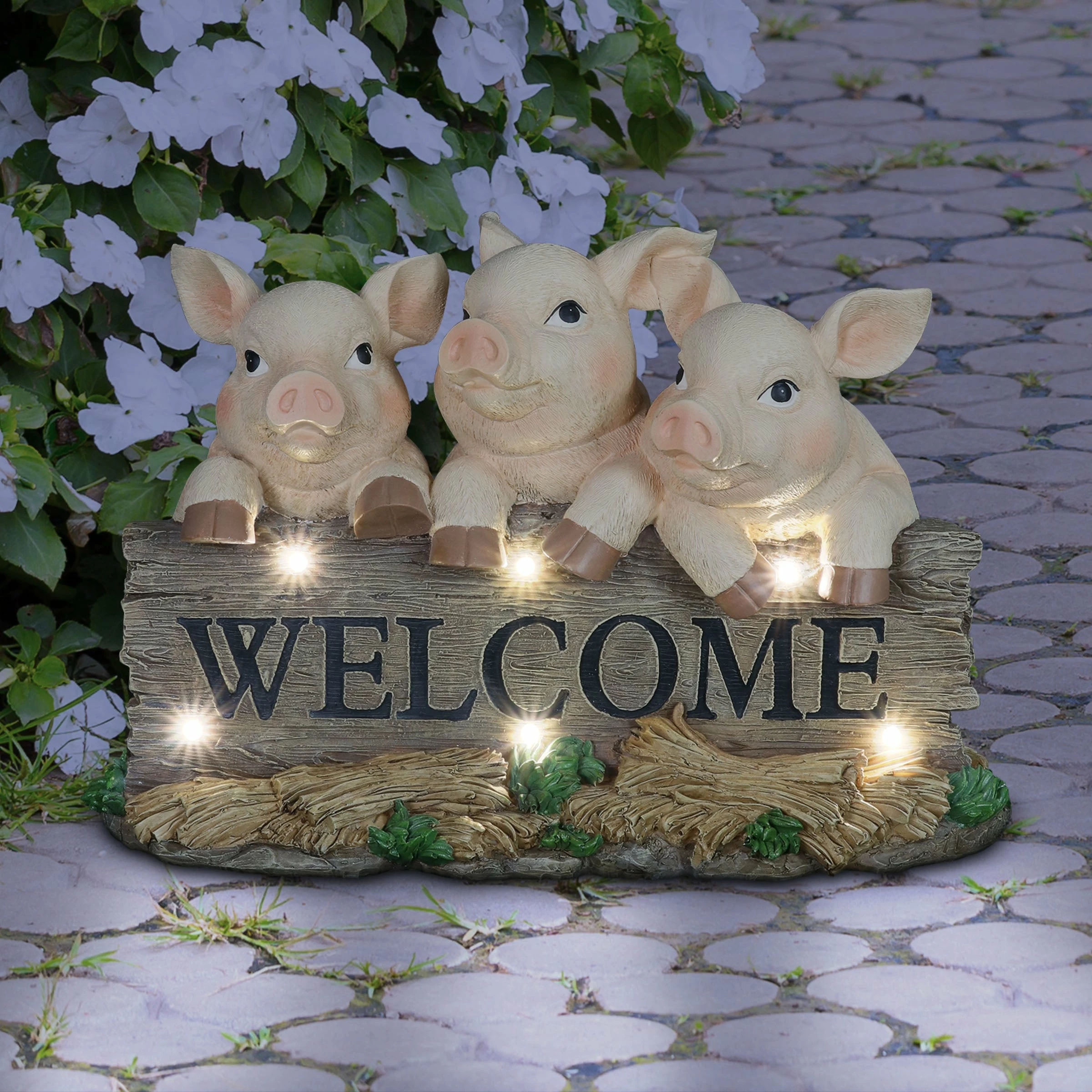 Hot Sale βοΈ Wholesale π Exhart Solar Hand Painted Pigs On A Welcome Log Garden Statue, 12.5 By 8 Inches π π - Image 2