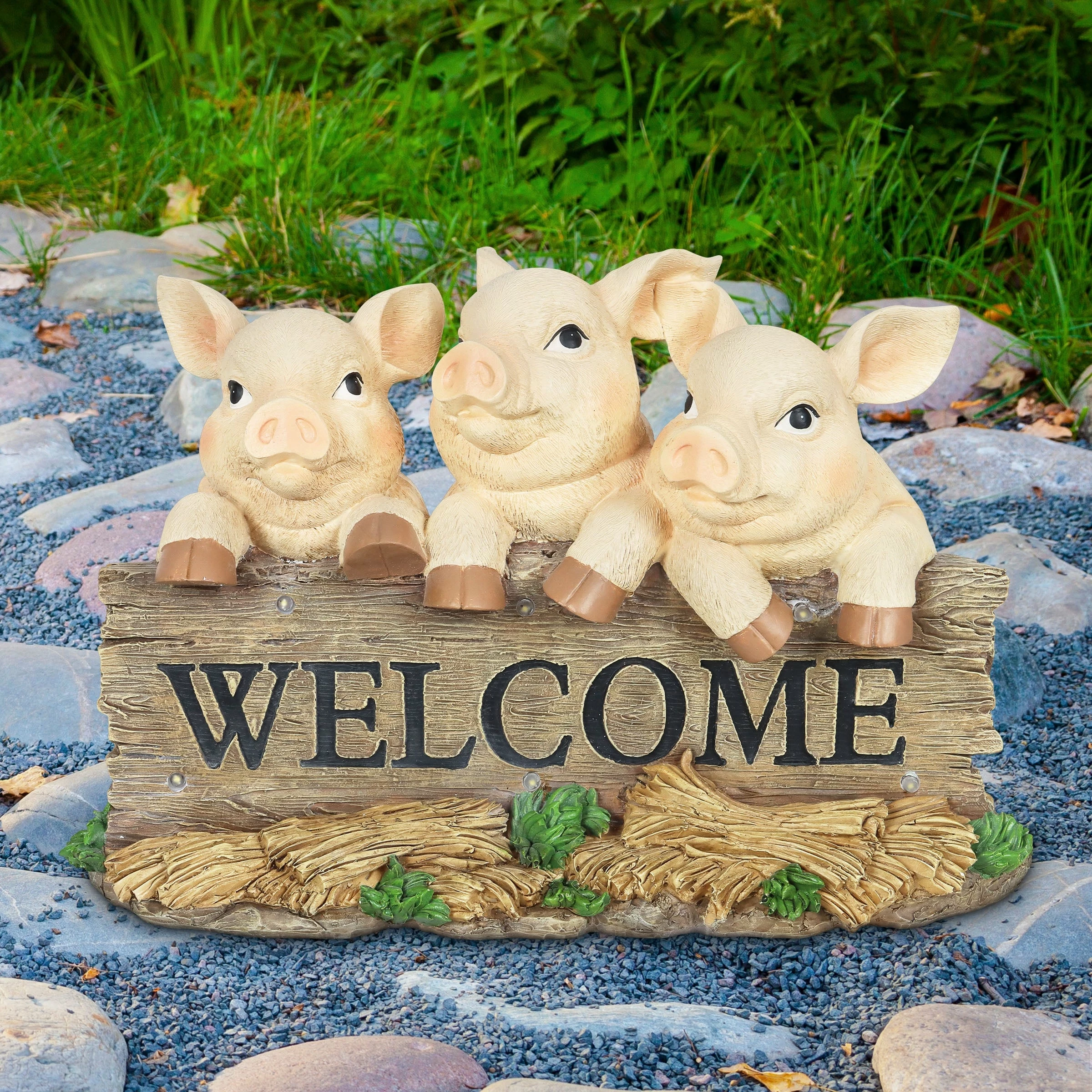 Hot Sale βοΈ Wholesale π Exhart Solar Hand Painted Pigs On A Welcome Log Garden Statue, 12.5 By 8 Inches π π - Image 3