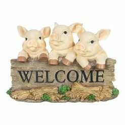 Hot Sale ✔️ Wholesale 👍 Exhart Solar Hand Painted Pigs On A Welcome Log Garden Statue, 12.5 By 8 Inches 🎁 🛒