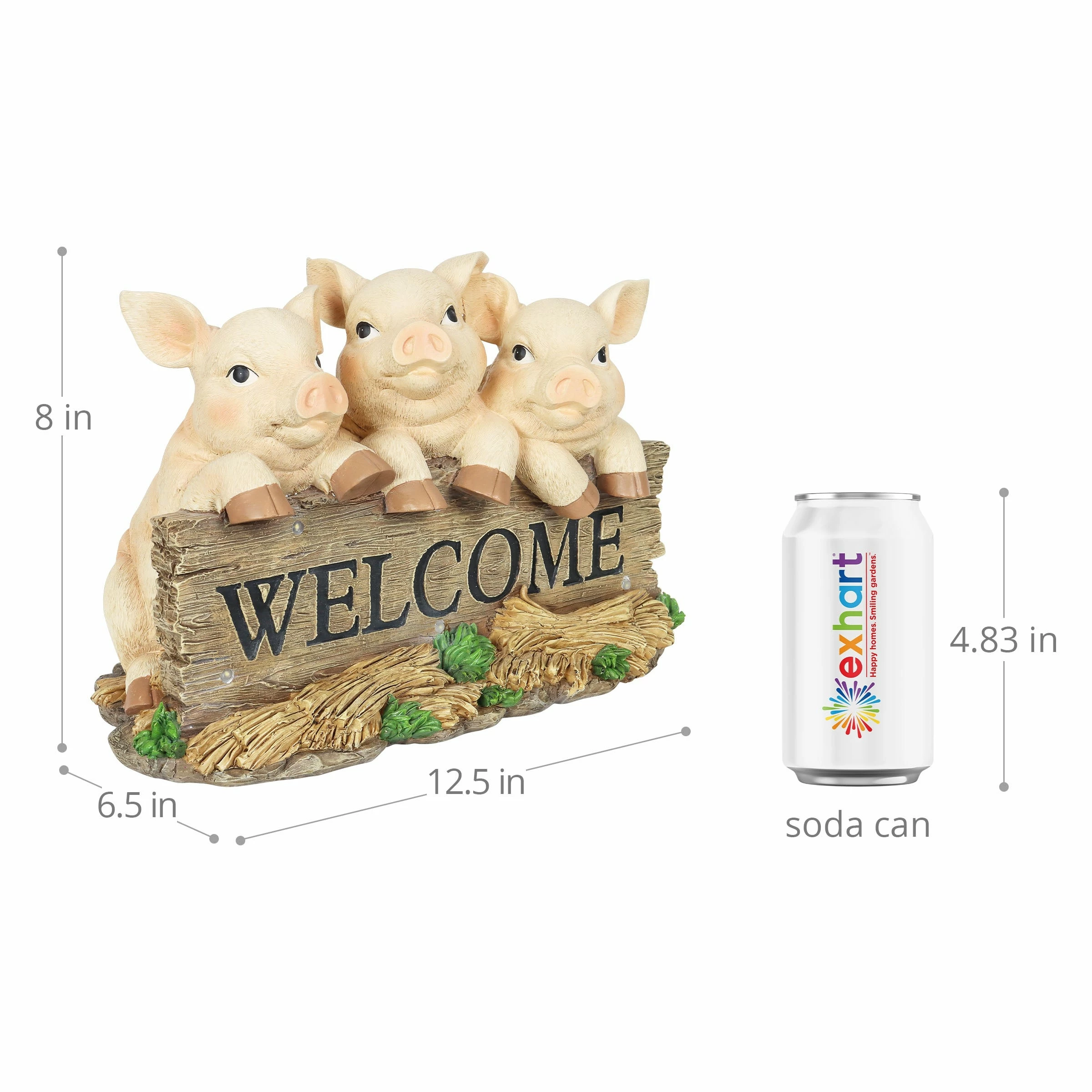 Hot Sale βοΈ Wholesale π Exhart Solar Hand Painted Pigs On A Welcome Log Garden Statue, 12.5 By 8 Inches π π - Image 4