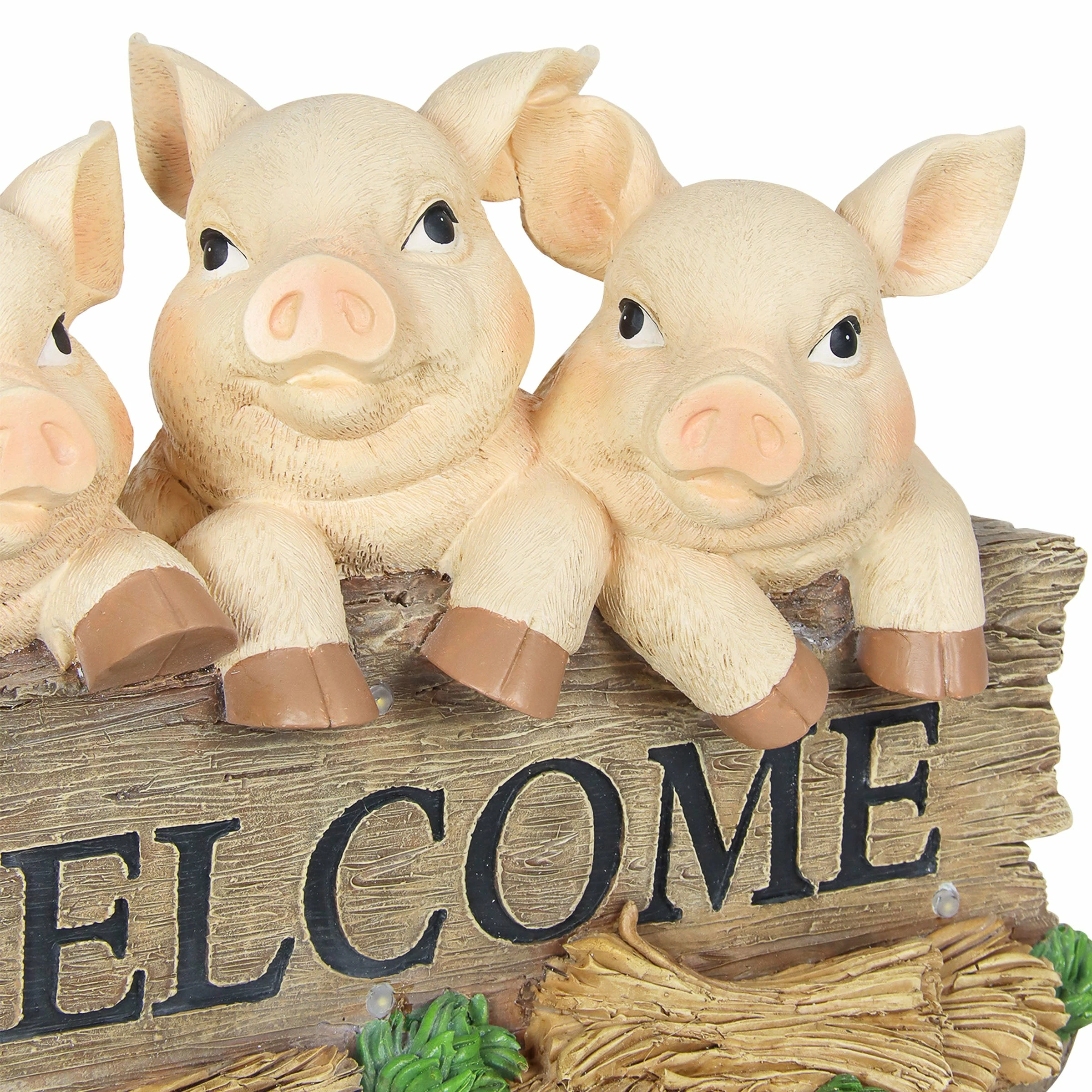 Hot Sale βοΈ Wholesale π Exhart Solar Hand Painted Pigs On A Welcome Log Garden Statue, 12.5 By 8 Inches π π - Image 5