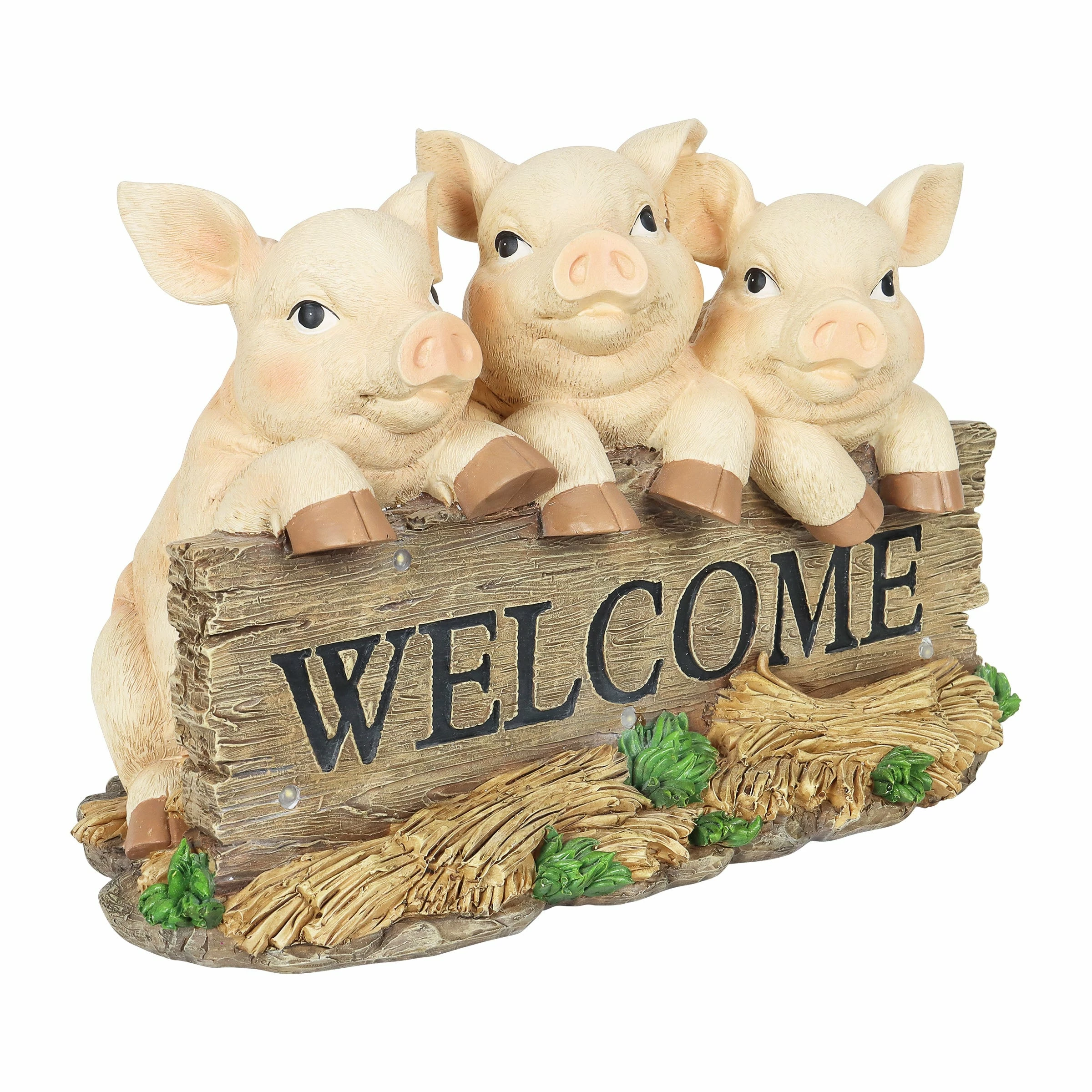 Hot Sale βοΈ Wholesale π Exhart Solar Hand Painted Pigs On A Welcome Log Garden Statue, 12.5 By 8 Inches π π - Image 6