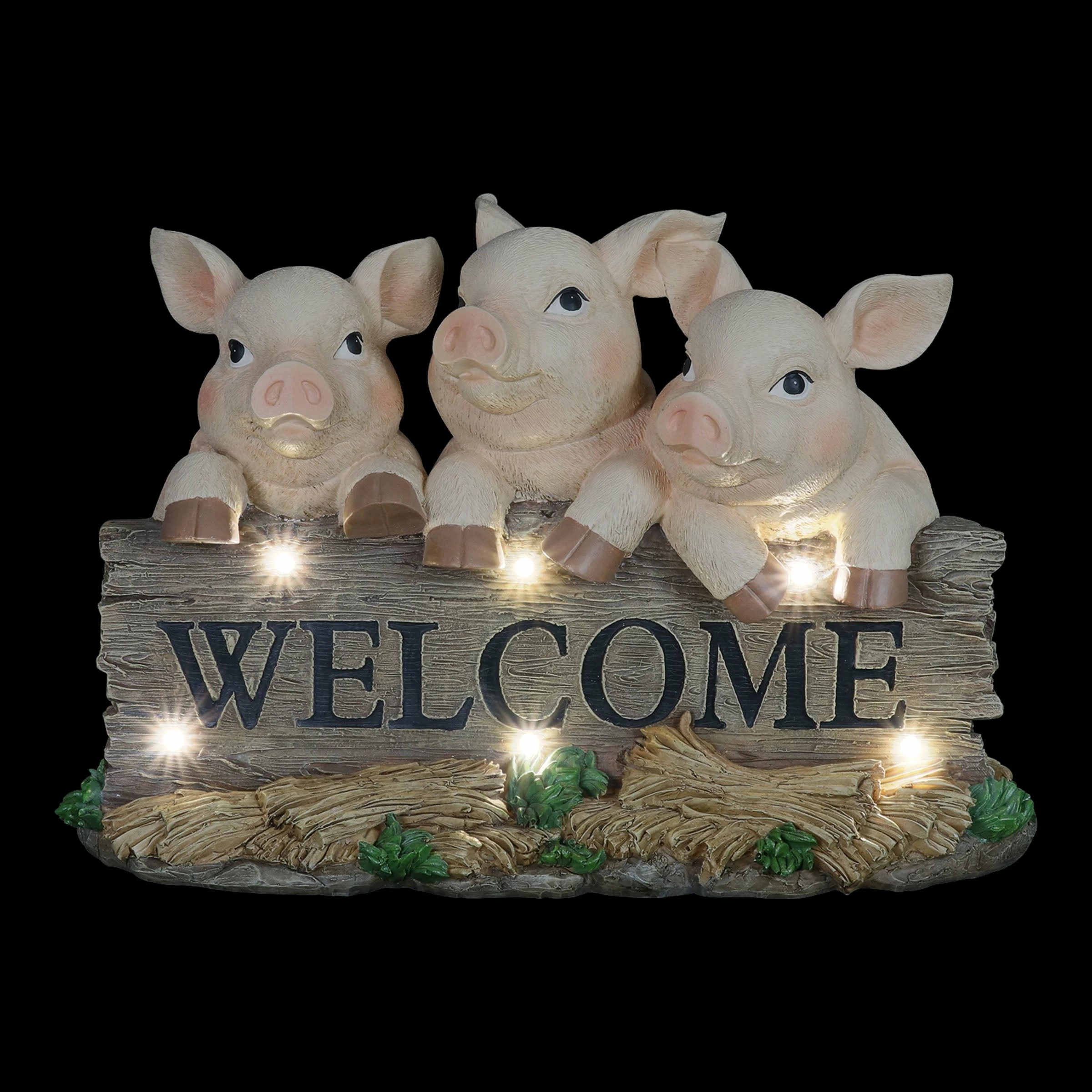 Hot Sale βοΈ Wholesale π Exhart Solar Hand Painted Pigs On A Welcome Log Garden Statue, 12.5 By 8 Inches π π - Image 9