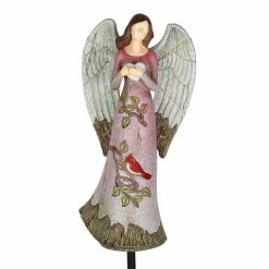 Outlet 🤩 Deals 😍 Exhart Solar Hand Painted Resin Angel Stake With Heart And Cardinal, 5.5 By 18 Inches 🤩 😉