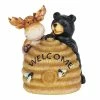 Brand new 🧨 Outlet 😀 Exhart Solar Hand Painted Welcome Bee Hive Statuary With Bear And Moose, 8.5 By 8.5 Inches 🎁 ⭐