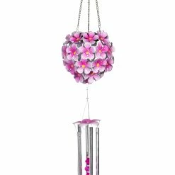 Cheapest β€οΈ Outlet 𧨠Exhart Solar Hanging Hydrangea Flower Ball Wind Chime With Thirty-Eight LED Lights, 6 By 27 Inches Pink π π