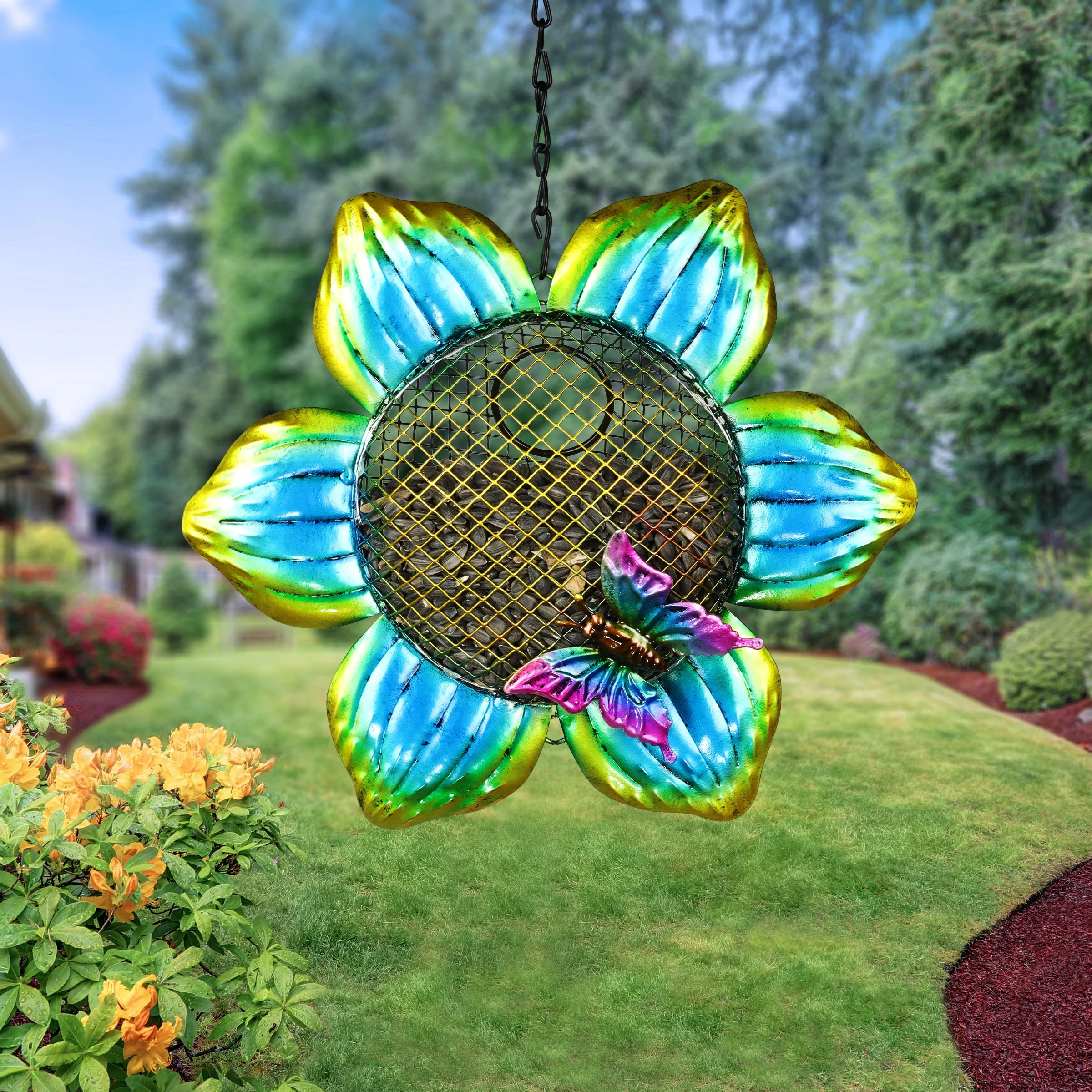 Best Sale β Promo π― Exhart Solar Hanging Metal Mesh Flower Bird Feeder, 9 By 22.5 Inches π― π€© - Image 3