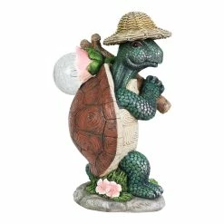 Best Pirce 😍 New 🎉 Exhart Solar Hiking Turtle With LED Crackle Ball Garden Statue, 6.5 By 12.5 Inches ✨ 🎉
