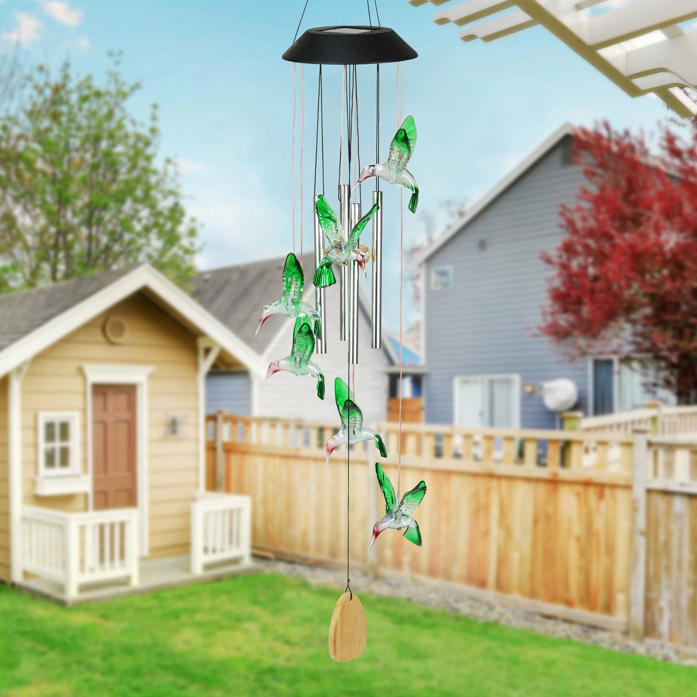 Cheap π Brand new π Exhart Solar Hummingbird Acrylic And Metal Wind Chime With Color Changing LED Lights, 5 By 26 Inches β π― - Image 3