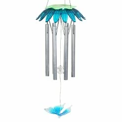 Top 10 🥰 Best Pirce 👍 Exhart Solar LED Blue Flower Hanging Wind Chime With Butterfly Charm, 7 By 27.5 Inches 💯 👏