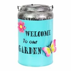 Cheap 🌟 Outlet 🎁 Exhart Solar LED Colorful Metal Garden Pail Lantern Decor, 12 Inch Blue 🔔 🛒