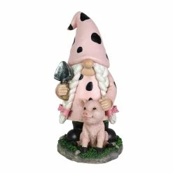 Best Sale 💯 Cheapest 🔥 Exhart Solar Lady Gnome With Pink Print And Piglet Statue, 6 By 10 Inches 😉 ✨