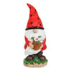 New 👏 Best reviews of ⭐ Exhart Solar Ladybug Hat Gnome Statue With Pink Flower Pot, 5 By 12.5 Inches 😀 🥰