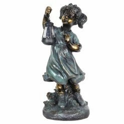 Promo 👍 Best Sale 😀 Exhart Solar Lantern Girl In Bronze Look With Patina Finish Garden Statuary 24.5 Inch ✨ ✨