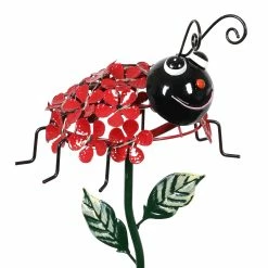 Promo 😀 Deals ⭐ Exhart Solar Lucky Lady Bug Of Flowers With Twenty-One LED Lights Garden Stake, 8 By 26 Inches 🔥 😍