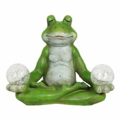 Flash Sale 🧨 New ✔️ Exhart Solar Meditating Yoga Frog Holding Two Crackle Glass Balls Garden Statue, 6 By 9 Inches 🥰 🔔