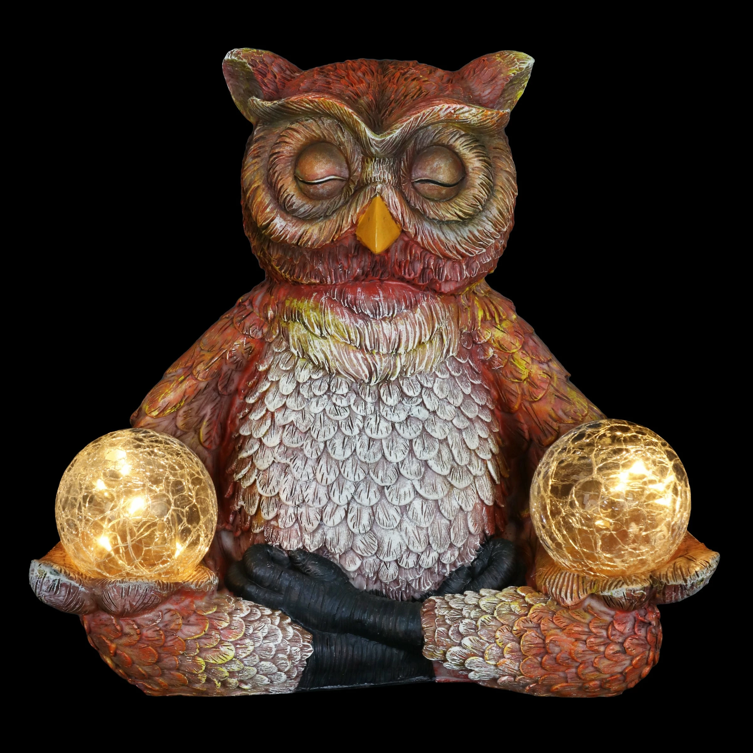 Hot Sale β¨ Top 10 β¨ Exhart Solar Meditating Yoga Owl With Two Crackle Glass Firefly Balls Garden Statue π π - Image 14