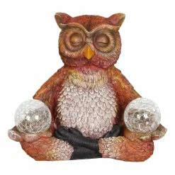 Hot Sale ✨ Top 10 ✨ Exhart Solar Meditating Yoga Owl With Two Crackle Glass Firefly Balls Garden Statue 🔔 🌟