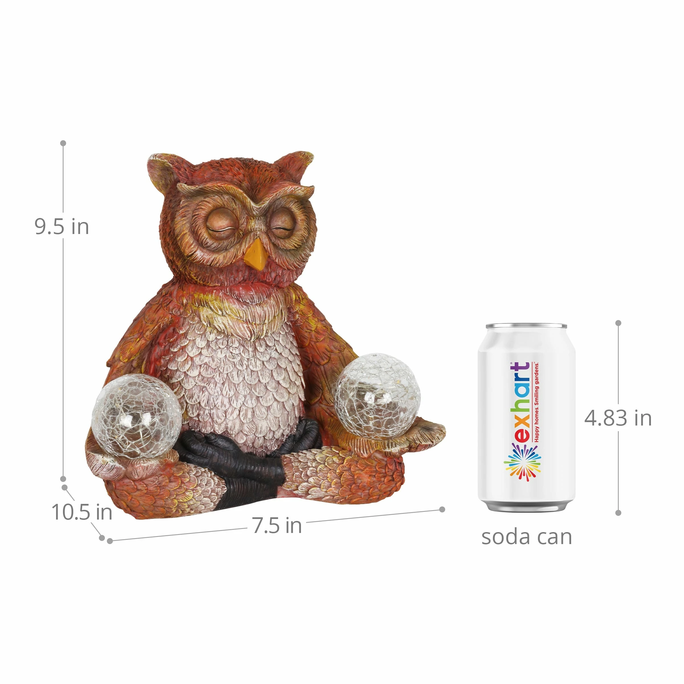 Hot Sale β¨ Top 10 β¨ Exhart Solar Meditating Yoga Owl With Two Crackle Glass Firefly Balls Garden Statue π π - Image 4