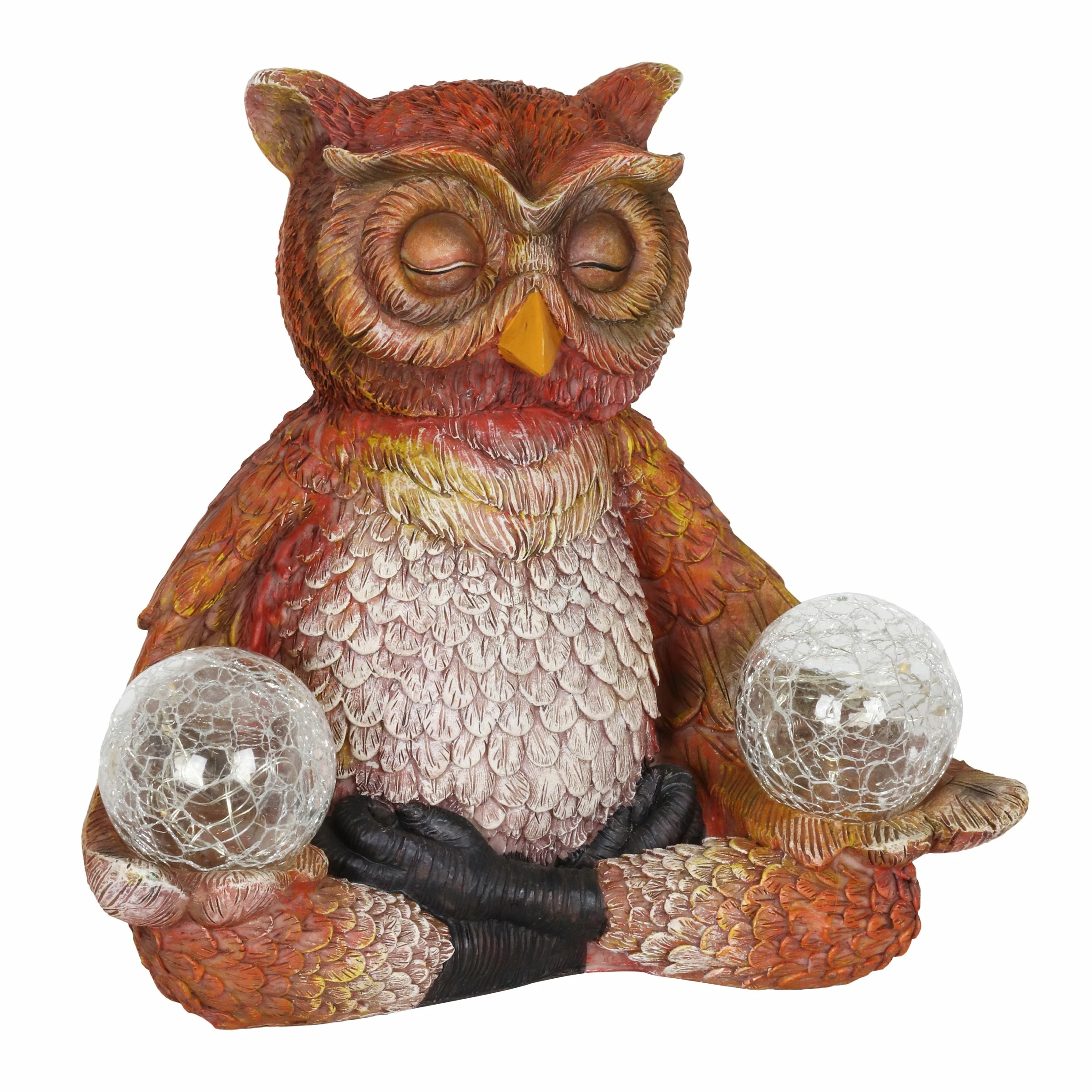 Hot Sale β¨ Top 10 β¨ Exhart Solar Meditating Yoga Owl With Two Crackle Glass Firefly Balls Garden Statue π π - Image 7