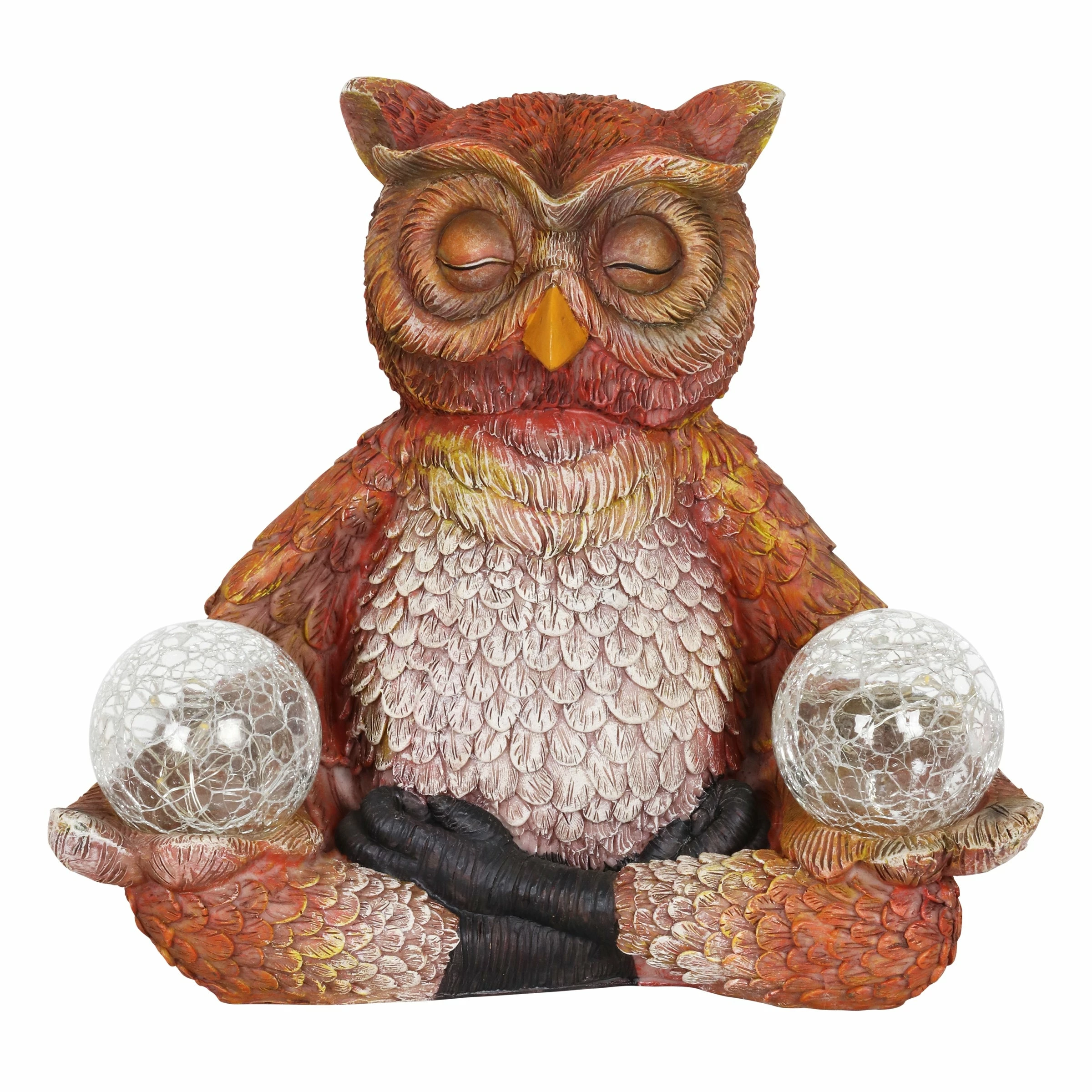 Hot Sale β¨ Top 10 β¨ Exhart Solar Meditating Yoga Owl With Two Crackle Glass Firefly Balls Garden Statue π π