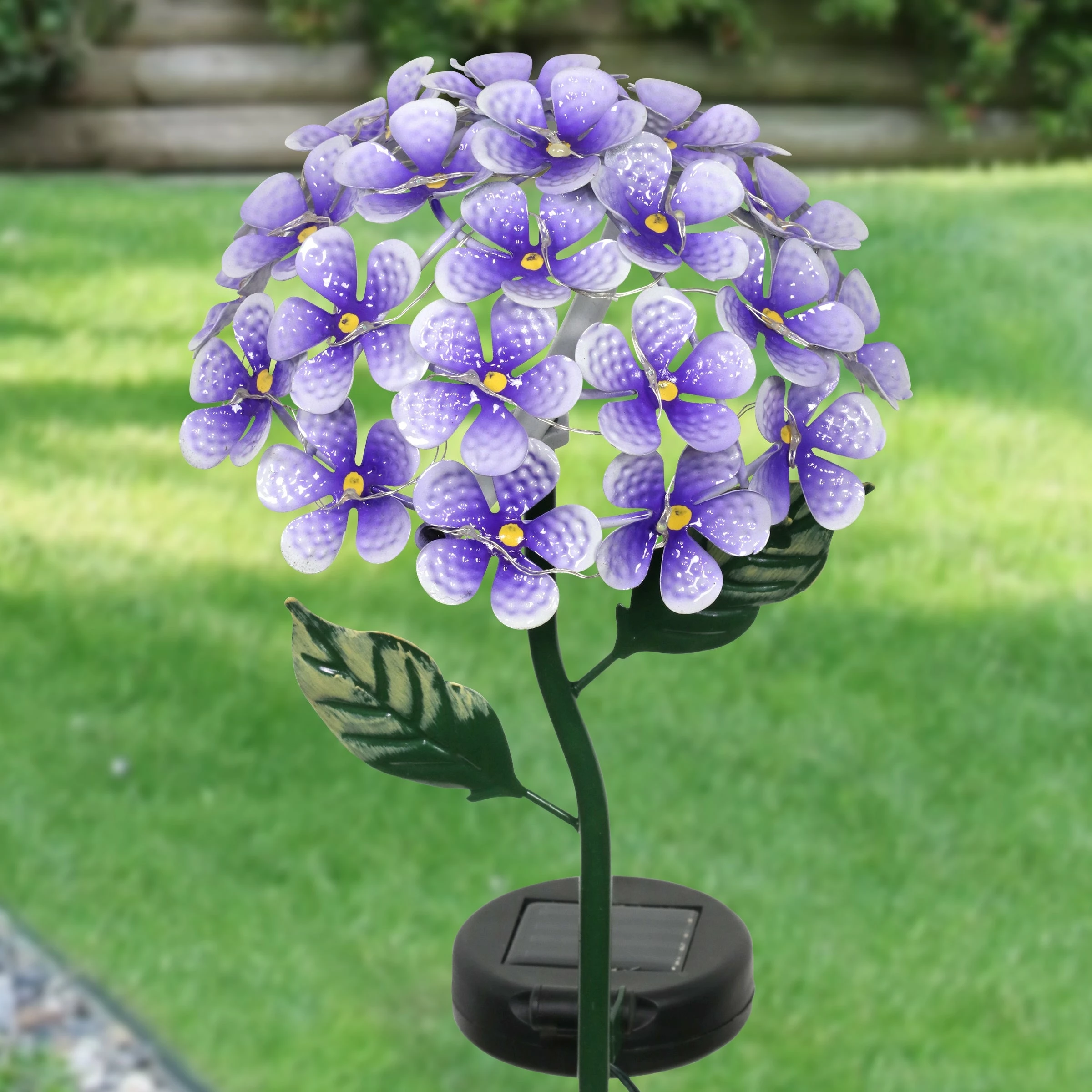New π Hot Sale π Exhart Solar Metal Hydrangea Garden Stake With Twenty Six LED Lights, 7 By 21 Inches Purple π 𧨠- Image 3