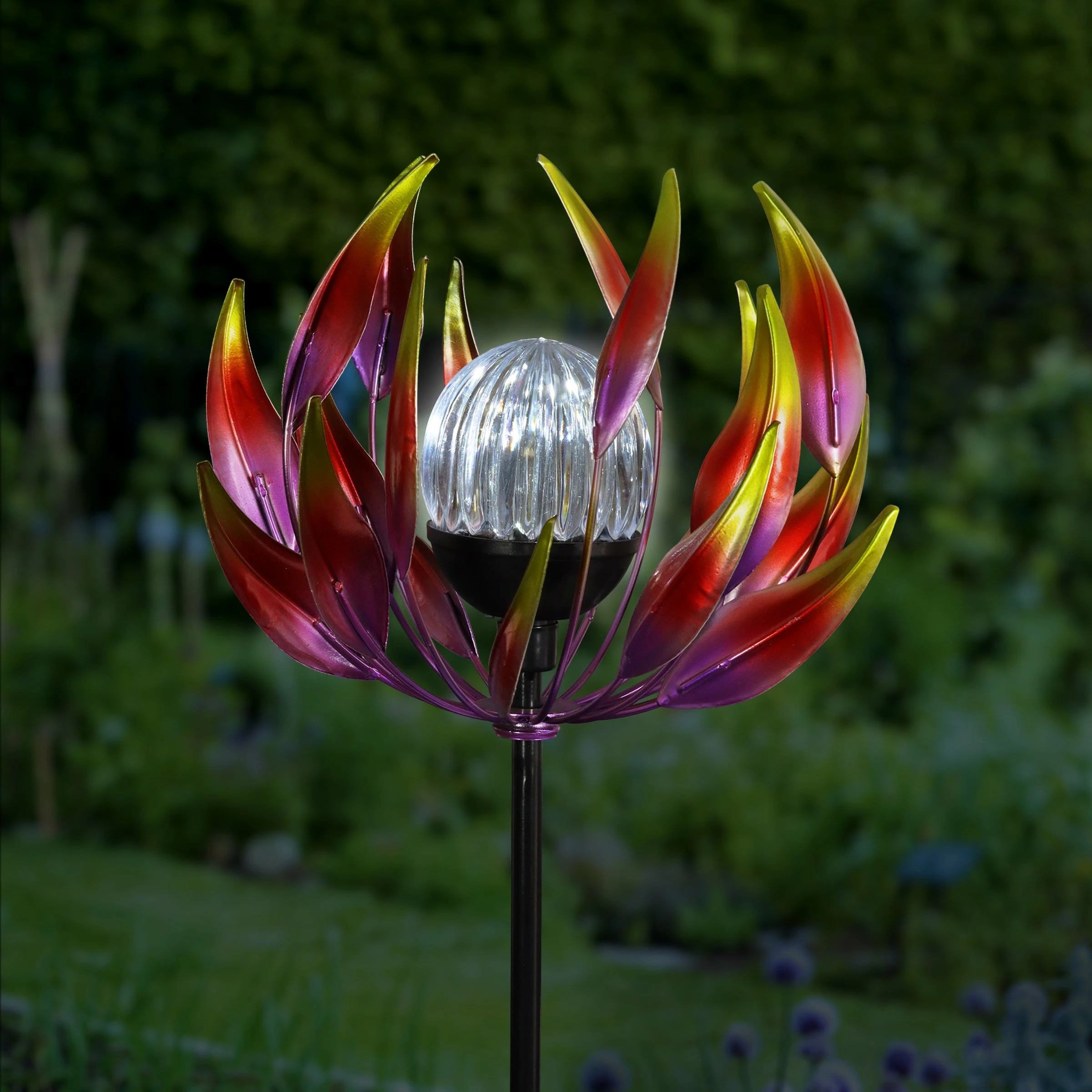 Coupon π Wholesale π― Exhart Solar Metal Spinning Flower Stake With LED Ball, 10 By 42 Inches Blue π π - Image 2