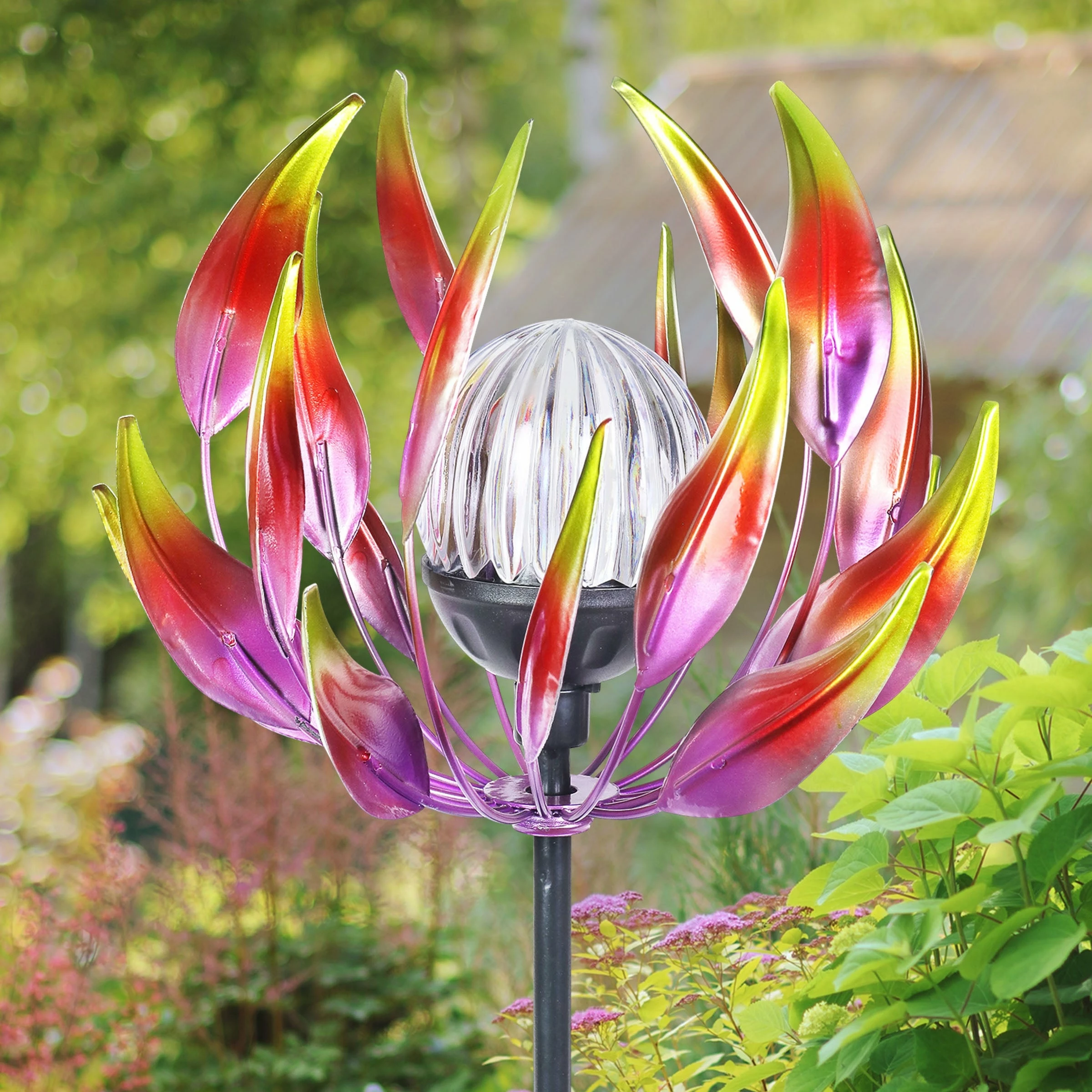 Coupon π Wholesale π― Exhart Solar Metal Spinning Flower Stake With LED Ball, 10 By 42 Inches Blue π π - Image 10