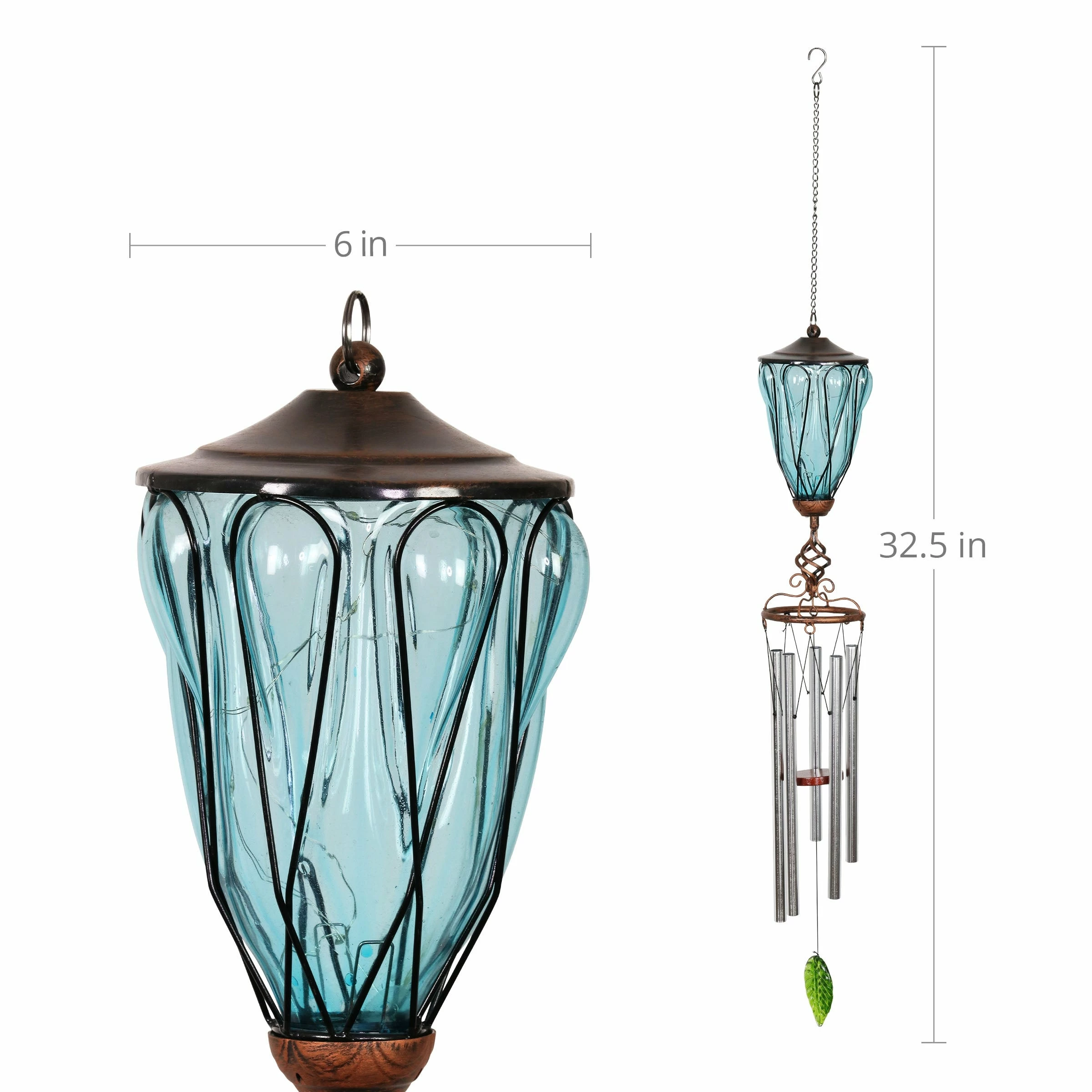 Cheap π Best Sale 𧨠Exhart Solar Metal Wire And Glass Wind Chime Loops Blue π π - Image 15