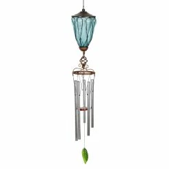 Cheap 🎉 Best Sale 🧨 Exhart Solar Metal Wire And Glass Wind Chime Loops Blue 🔔 😍