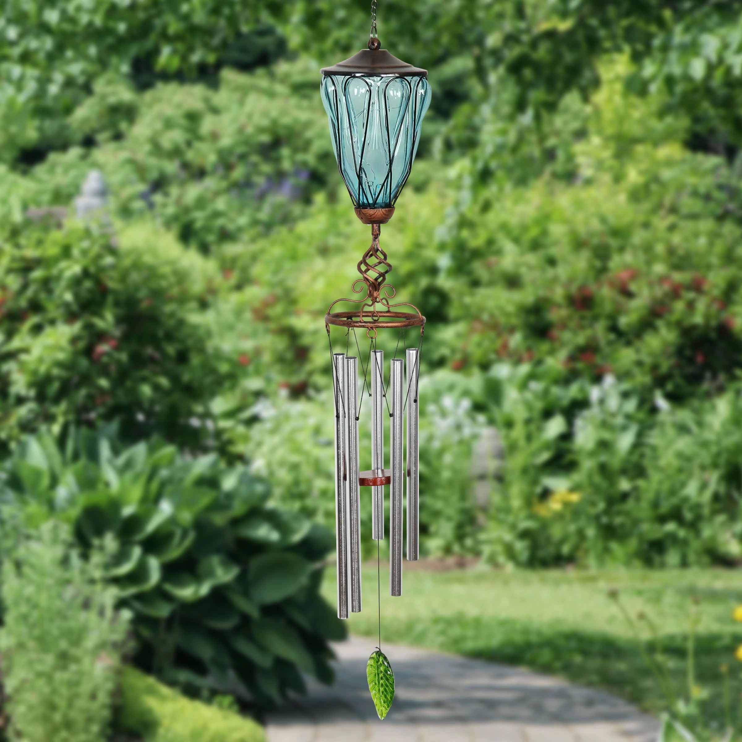 Cheap π Best Sale 𧨠Exhart Solar Metal Wire And Glass Wind Chime Loops Blue π π - Image 10