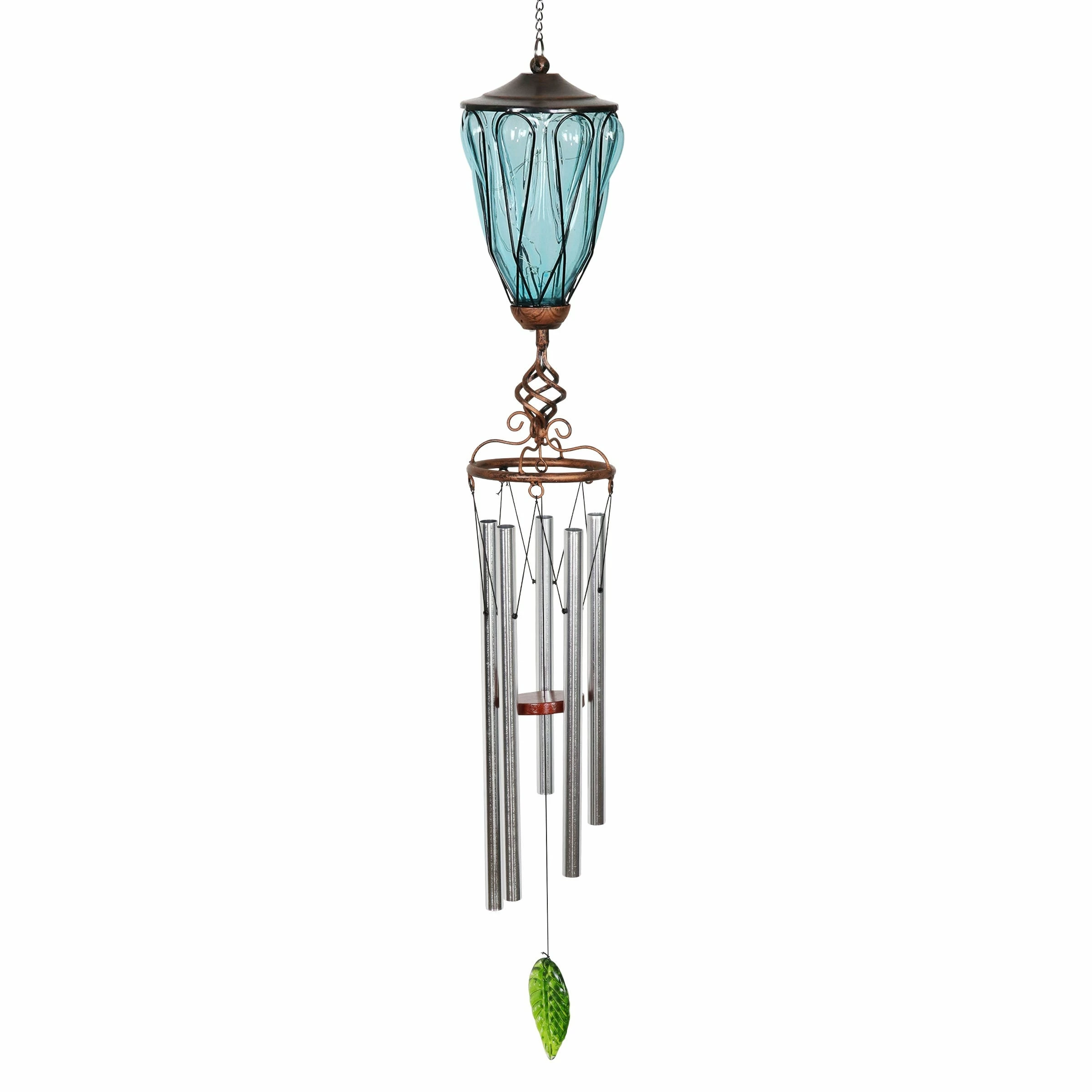 Cheap π Best Sale 𧨠Exhart Solar Metal Wire And Glass Wind Chime Loops Blue π π