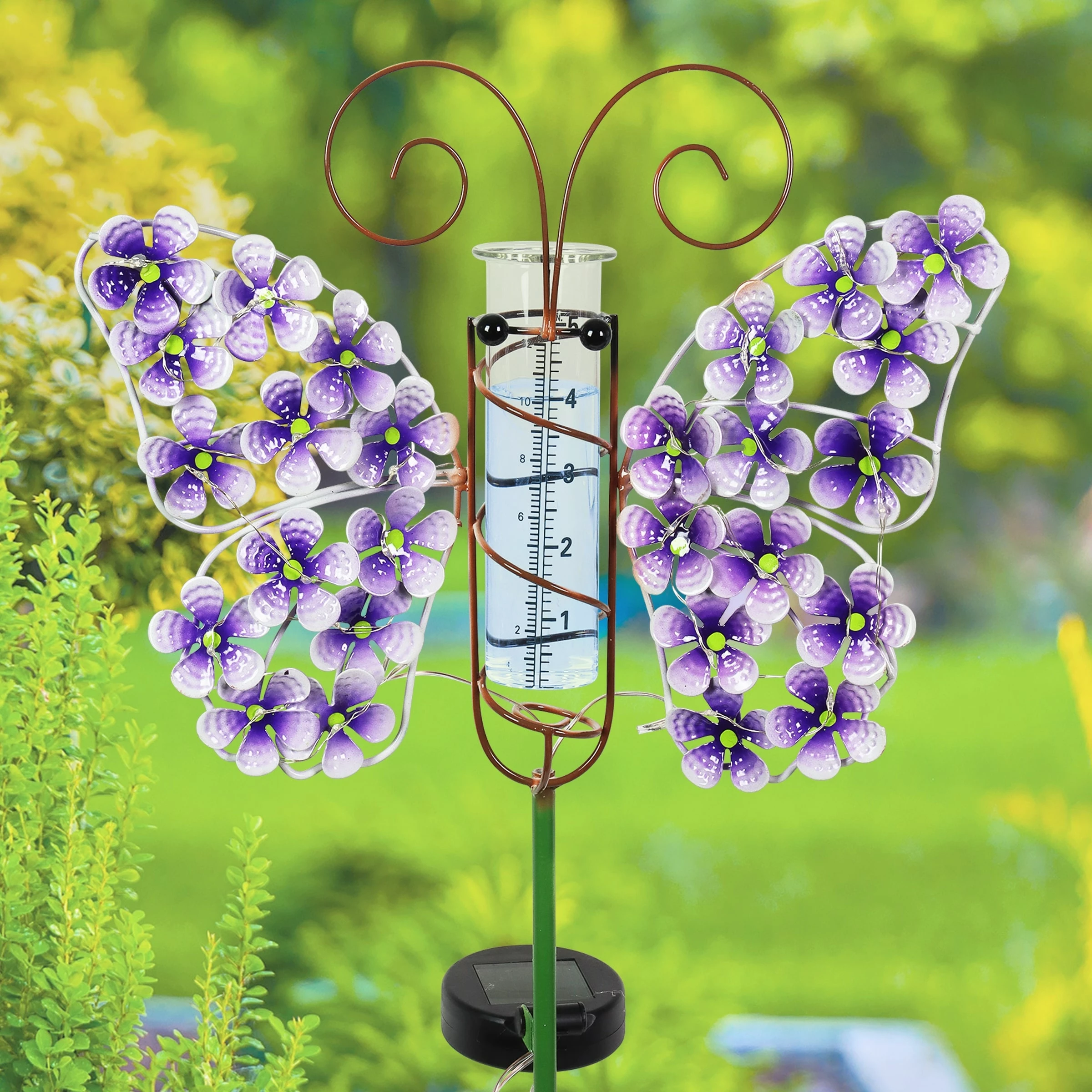 Wholesale π Coupon π Exhart Solar Metal And Glass Butterfly Rain Gauge Garden Stake, 12 By 40 Inches Purple π π - Image 2