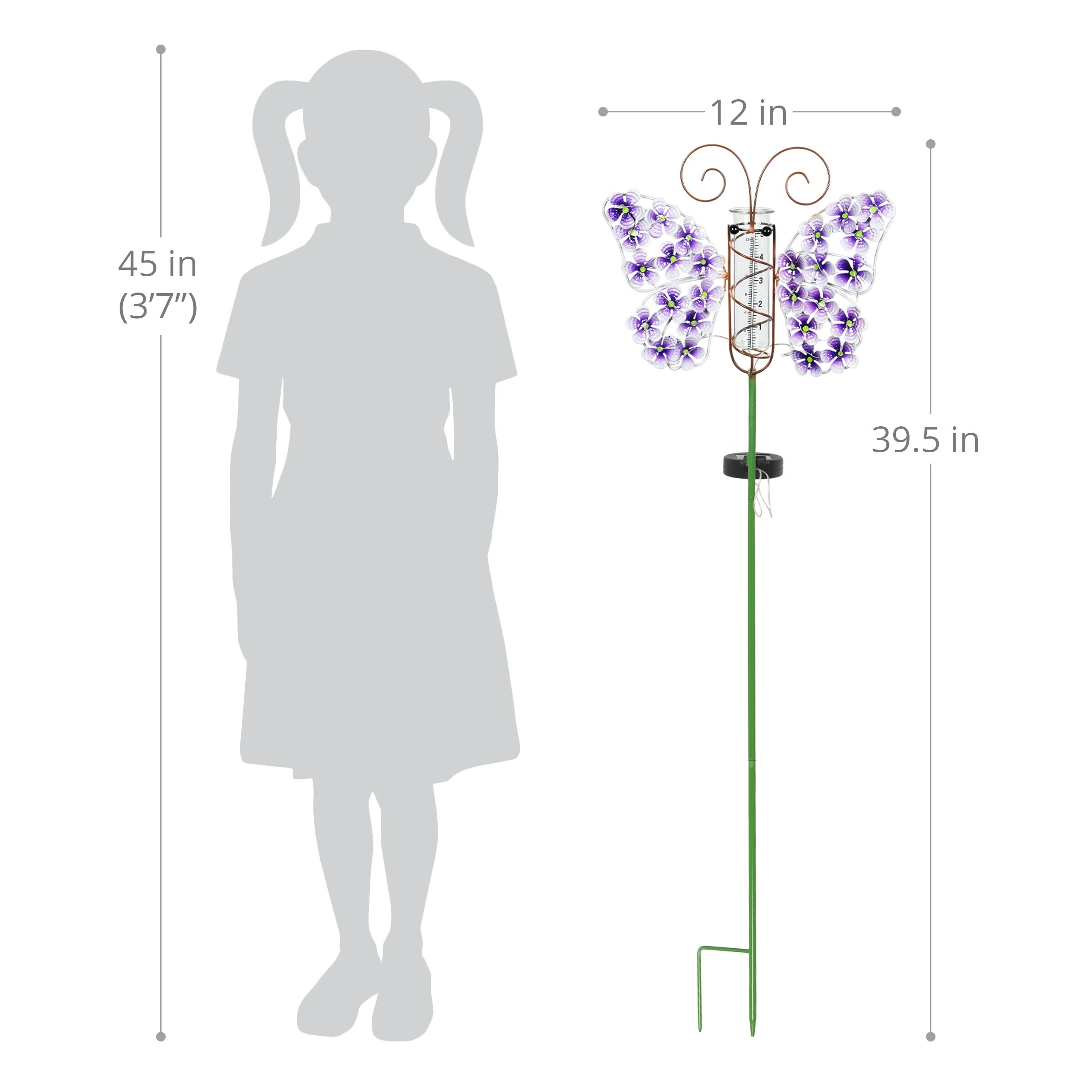 Wholesale π Coupon π Exhart Solar Metal And Glass Butterfly Rain Gauge Garden Stake, 12 By 40 Inches Purple π π - Image 3