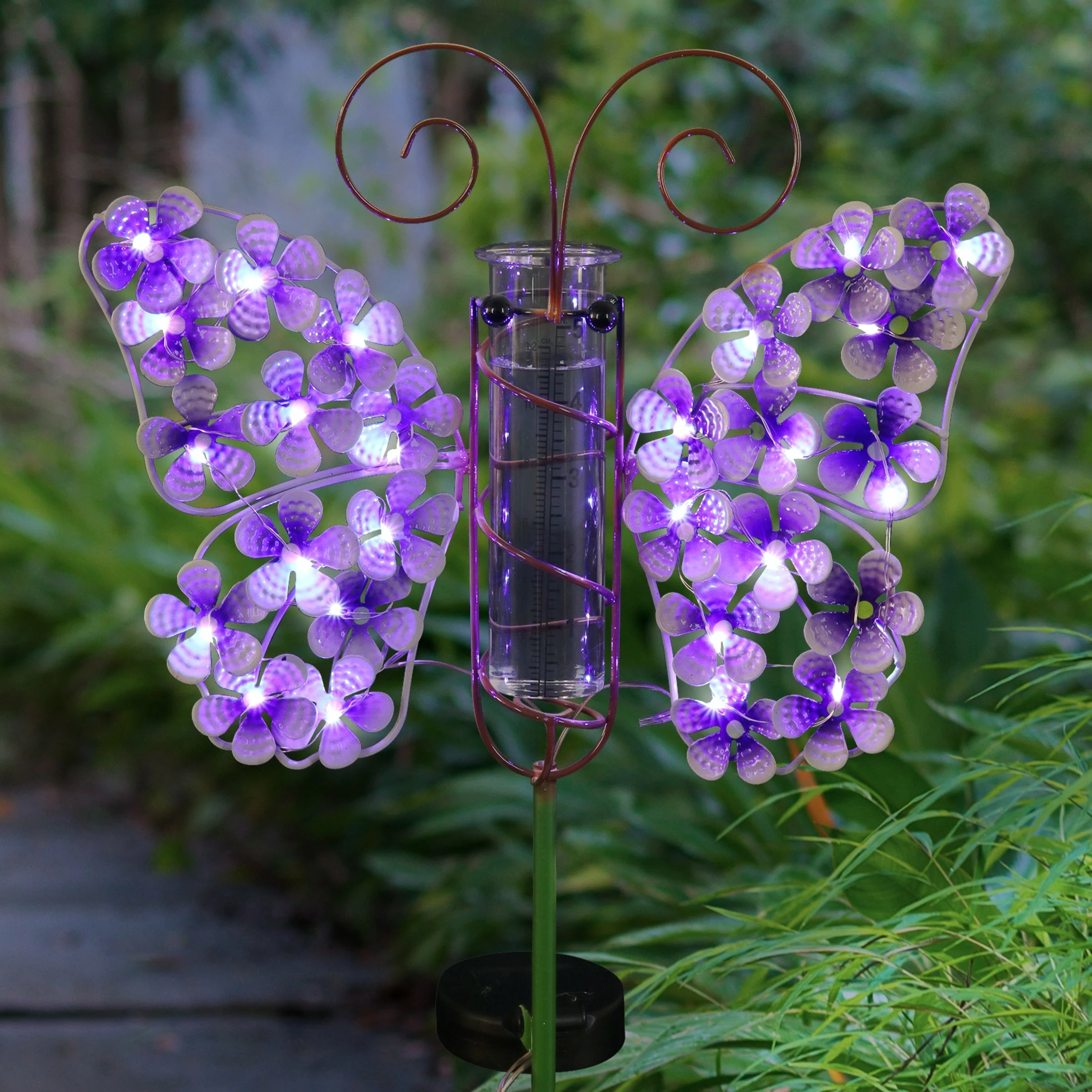 Wholesale π Coupon π Exhart Solar Metal And Glass Butterfly Rain Gauge Garden Stake, 12 By 40 Inches Purple π π