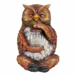 Promo 🥰 Best deal ⌛ Exhart Solar Owl Garden Statue Holding A Glass Jar With Six LED Firefly String Lights, 6 By 11 Inches ⭐ 😀
