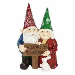 Budget 😀 Best Sale ✔️ Exhart Solar Pastel Garden Gnome Couple With LED Welcome Sign Statuary, 15 By 23 Inches 😍 🧨