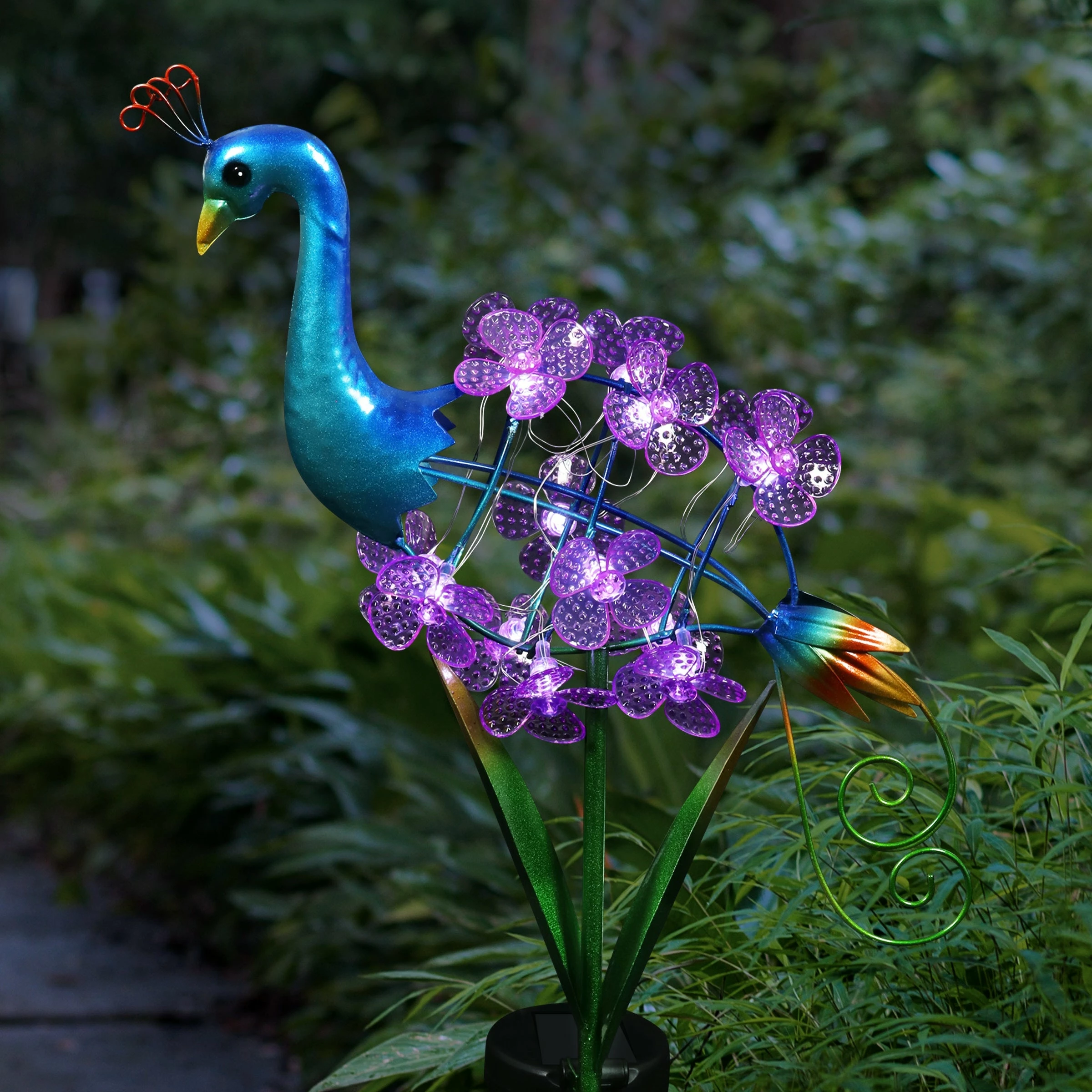 New π₯ Best Pirce π Exhart Solar Peacock Garden Stake With Spinning Flowers, 7 By 33 Inches π π - Image 2