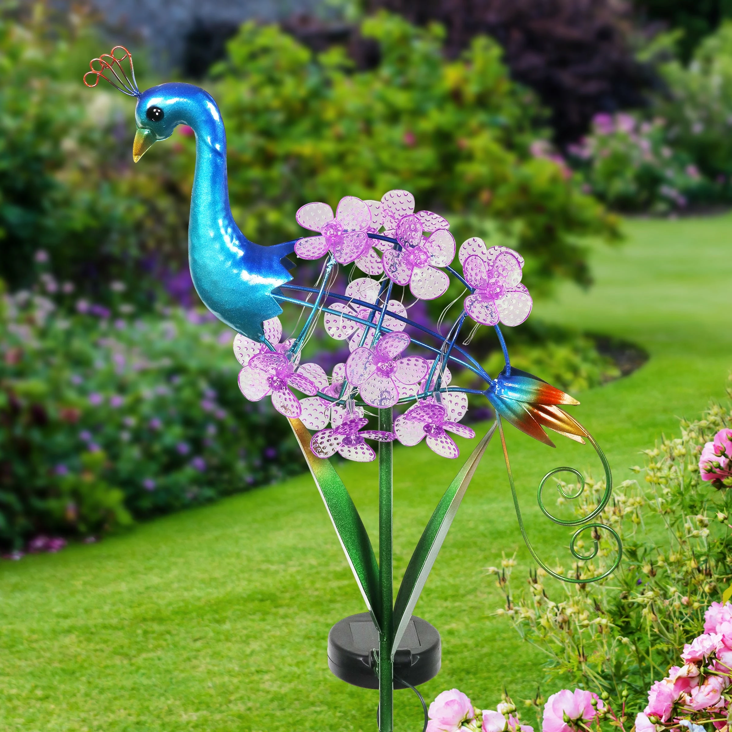 New π₯ Best Pirce π Exhart Solar Peacock Garden Stake With Spinning Flowers, 7 By 33 Inches π π - Image 3