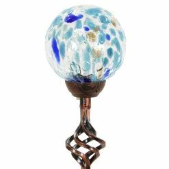 Buy ⭐ Budget 👍 Exhart Solar Pearlized Honeycomb Glass Ball Garden Stake With Metal Finial, 4 By 31 Inches Multi 🥰 🎉