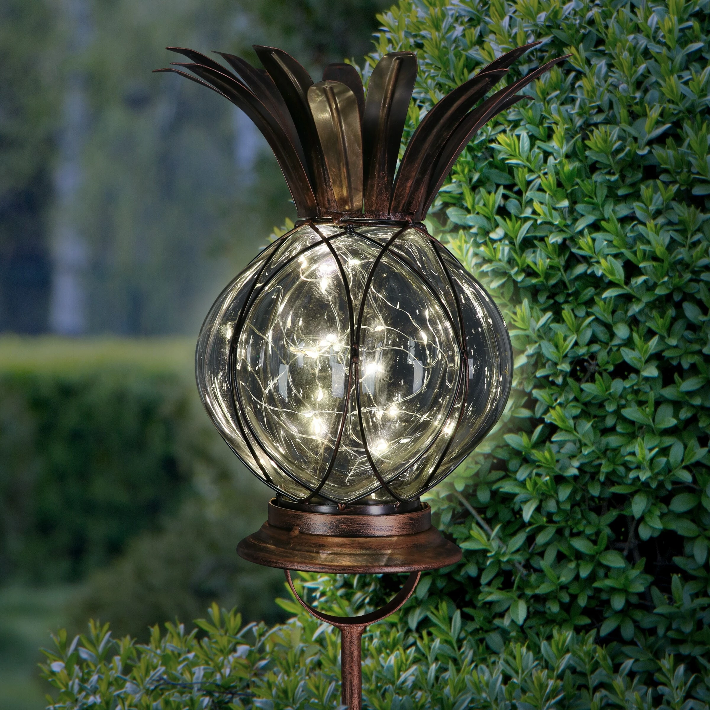 Best Pirce π Buy β Exhart Solar Pineapple Light In Bronze With 12 LED Firefly String Lights, Dual Use As Garden Stake Or Table Top Lantern β¨ π - Image 2