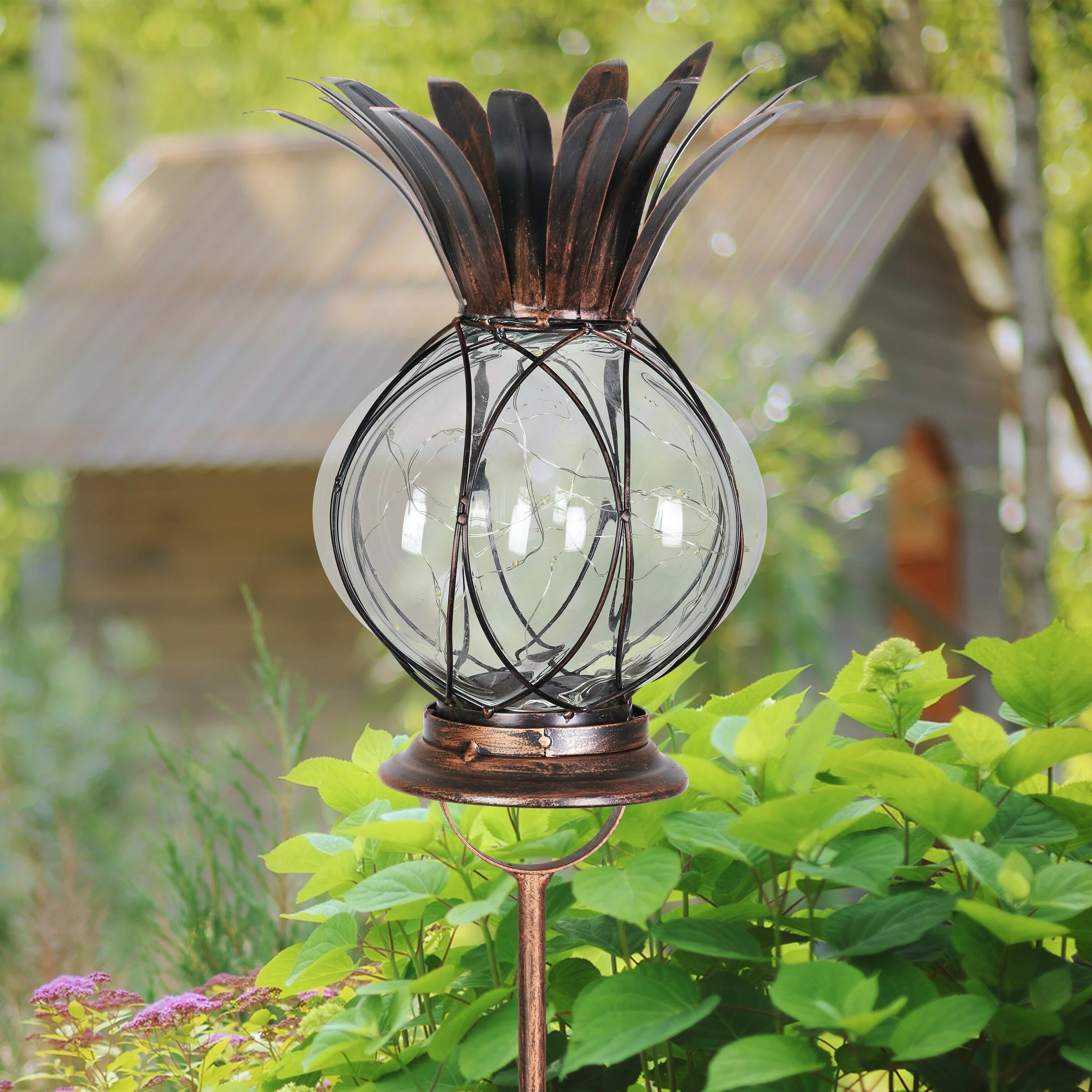 Best Pirce π Buy β Exhart Solar Pineapple Light In Bronze With 12 LED Firefly String Lights, Dual Use As Garden Stake Or Table Top Lantern β¨ π - Image 3