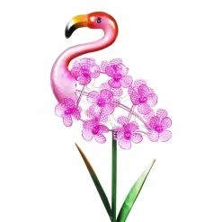 Best deal 🤩 Brand new 👍 Exhart Solar Pink Flamingo With Spinning Flowers Garden Stake, 9 By 33 Inches 💯 🔔