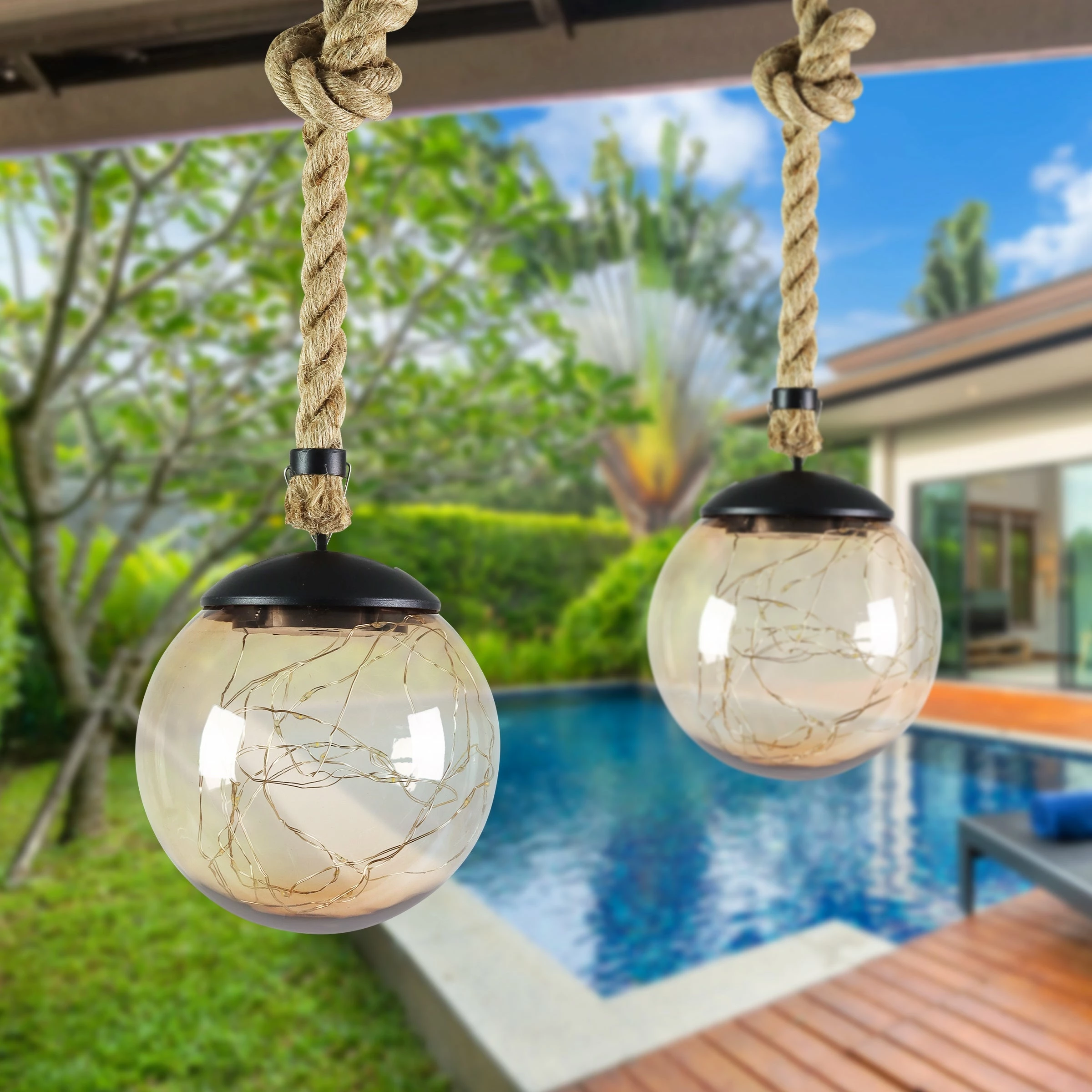Best Pirce π Discount π₯ Exhart Solar Powered Hanging Champagne LED Ball Lights, Set Of Two, 6 By 38 Inches π π - Image 3
