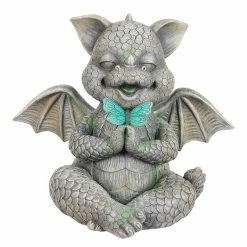 New 😍 Discount 🤩 Exhart Solar Praying Dragon Garden Statue With LED Butterfly, 11 By 10 Inches ⭐ 🔔