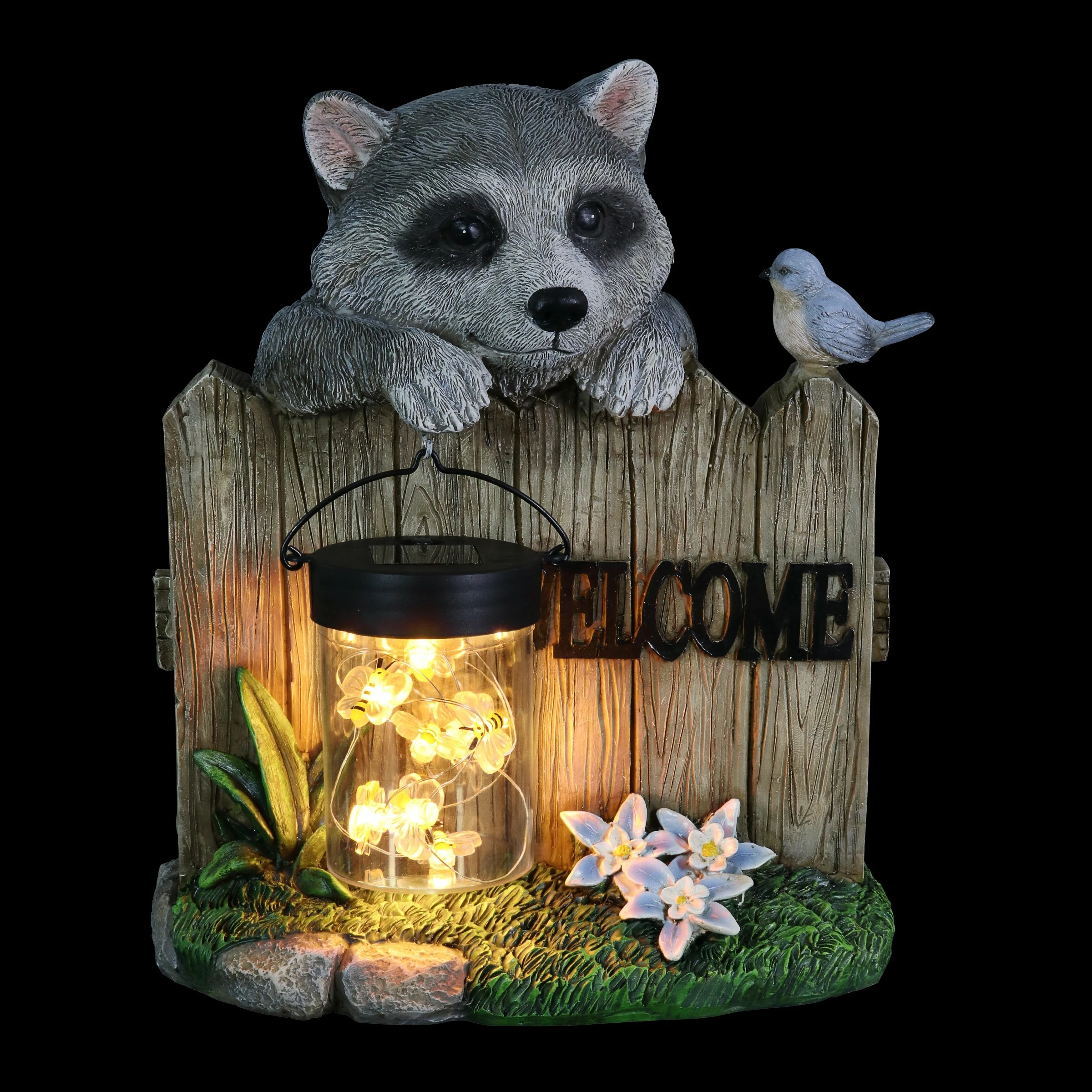 Cheapest π Buy β Exhart Solar Raccoon Garden Statue With A Lantern Jar Of LED Bumblebees By A Welcome Fence, 9 By 10.5 Inches β β - Image 11