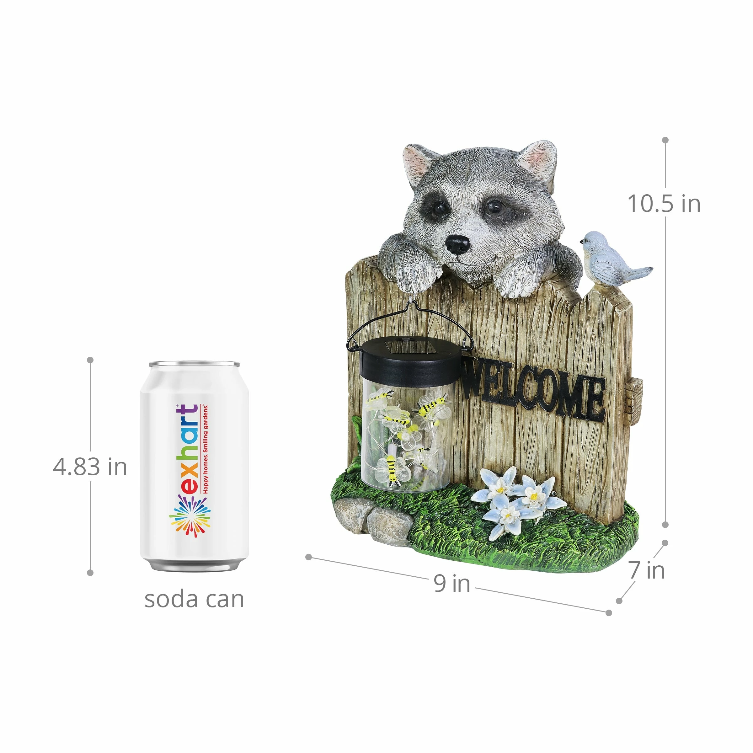 Cheapest π Buy β Exhart Solar Raccoon Garden Statue With A Lantern Jar Of LED Bumblebees By A Welcome Fence, 9 By 10.5 Inches β β - Image 4