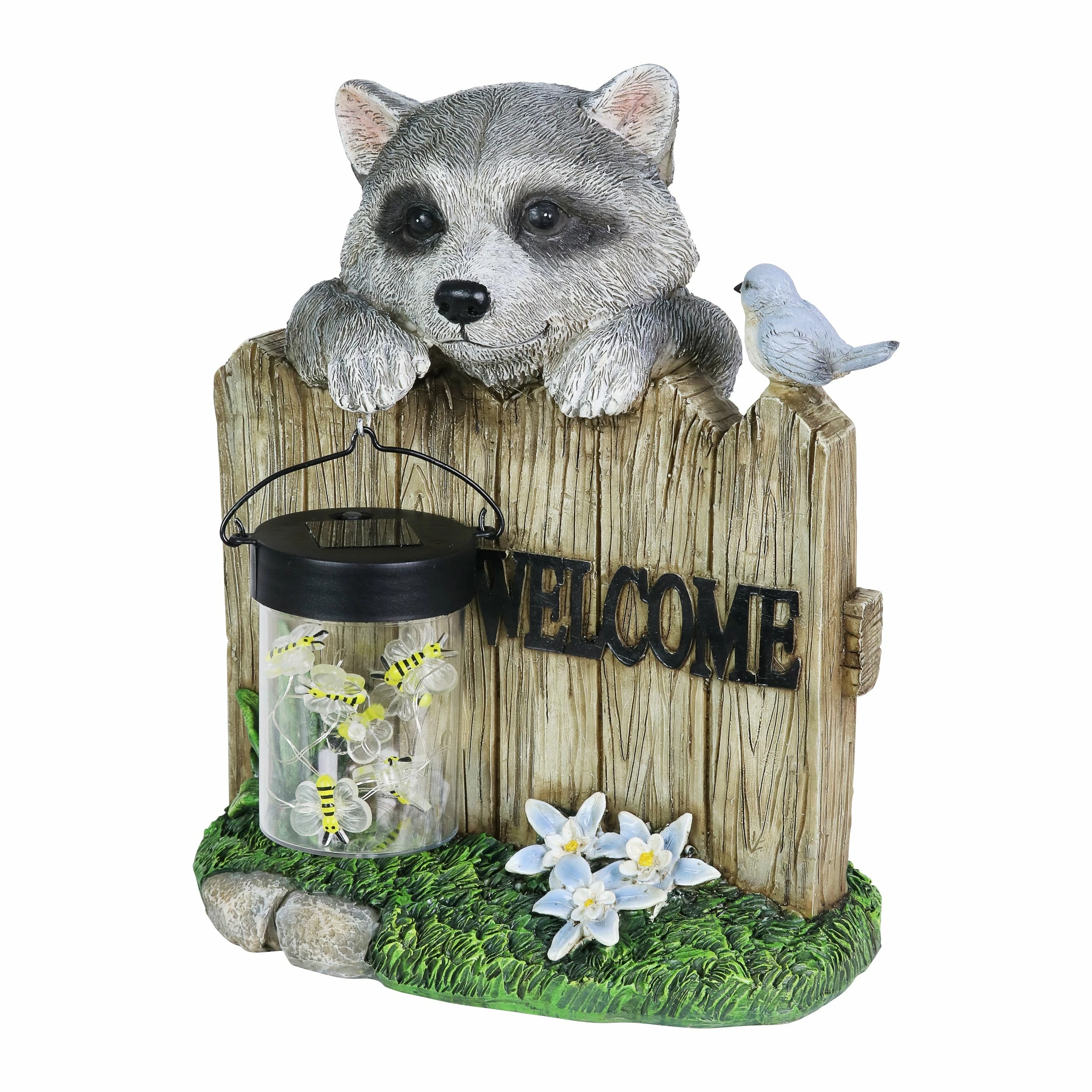 Cheapest π Buy β Exhart Solar Raccoon Garden Statue With A Lantern Jar Of LED Bumblebees By A Welcome Fence, 9 By 10.5 Inches β β - Image 7