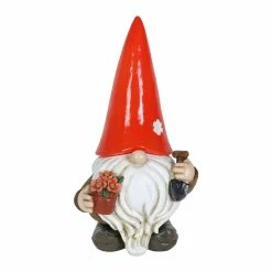 Outlet 🧨 Budget 🔔 Exhart Solar Red Hat Garden Gnome With Flowers And Trowel Statuary, 6.5 By 12.5 Inch ⭐ 🎁