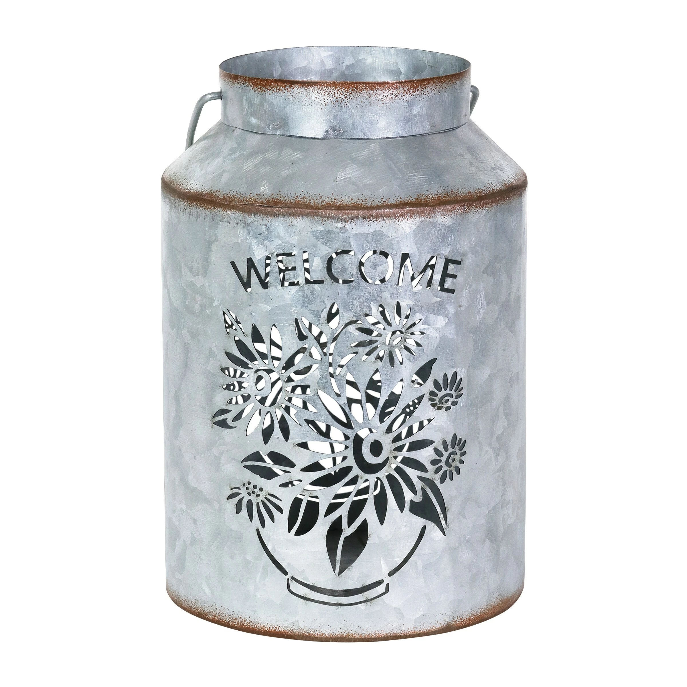 Discount π Discount π₯ Exhart Solar Stamped Metal Flower Design Lantern Reads Welcome, 8 Inch π€© π